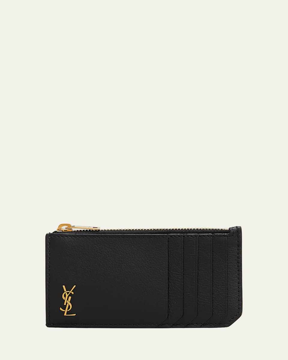 YSL Tiny Monogram Ziptop Card Case in Smooth Leather