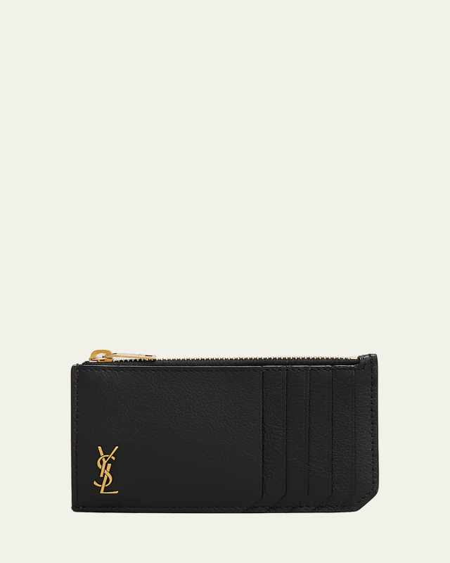 YSL Tiny Monogram Ziptop Card Case in Smooth Leather