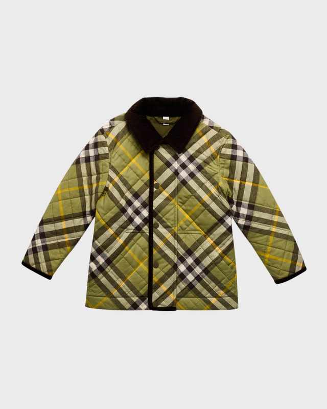 Boy's Grayson Check Quilted Jacket, Size 3-1