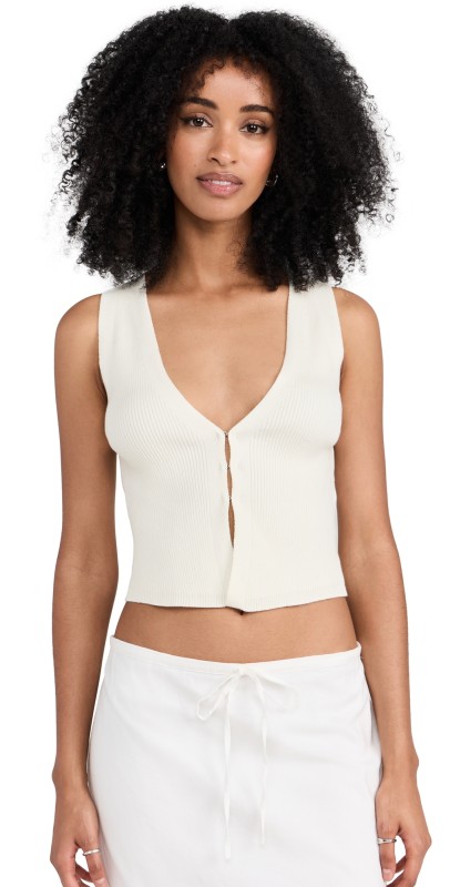 Reformation Myrtle Cotton Sweater Vest Fior Di Latte