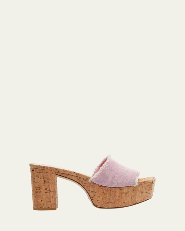Square High Denim Platform Sandals