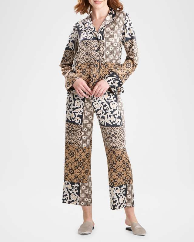 Tapestry Cropped Patchwork-Print Pajama Set