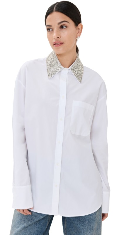TWP Big Joe Shirt with Crystal Collar White