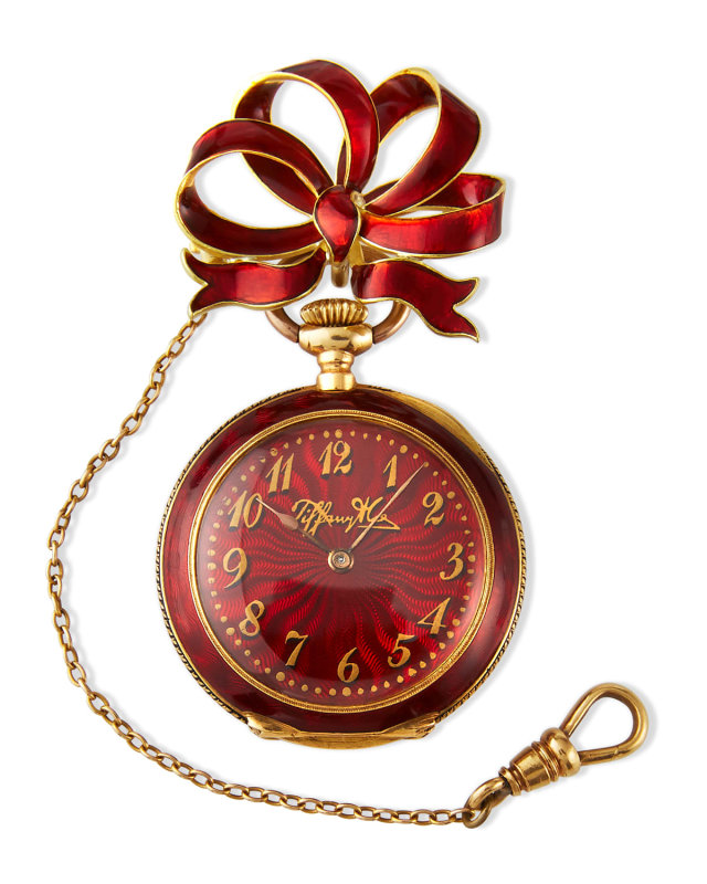 Estate Red Enamel Bow Pocket Watch