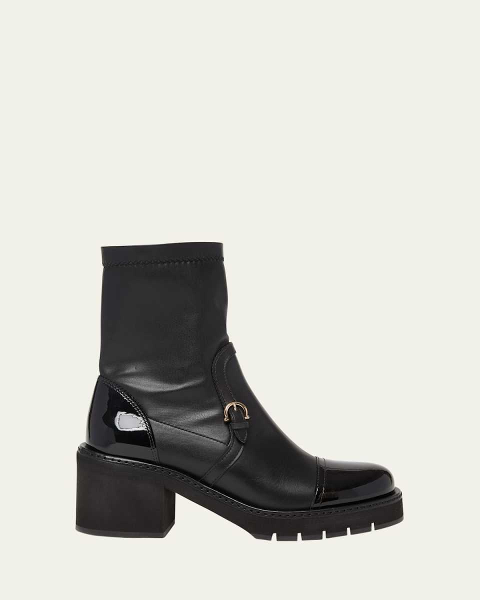 Selyna Mixed Leather Stretch Ankle Boots