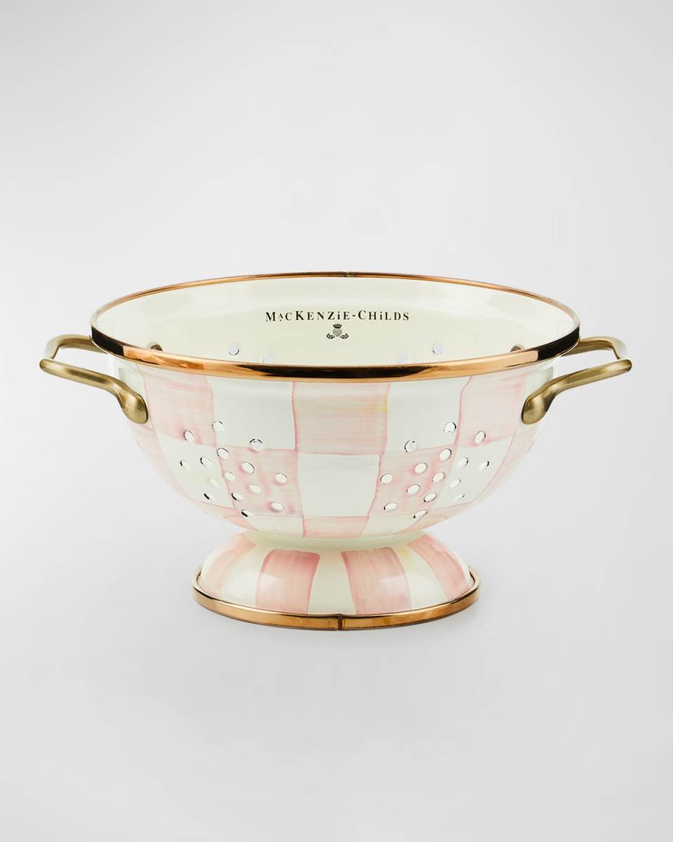 Rosy Check Enamel Colander, Small