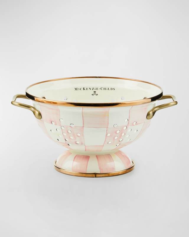 Rosy Check Enamel Colander, Small
