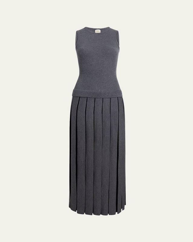 Cassette Pleated Wool Dress