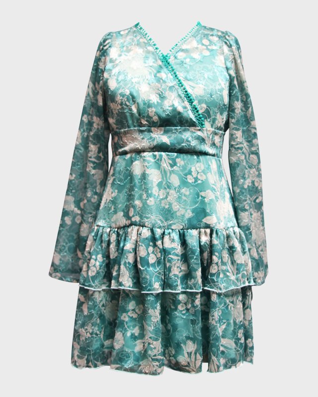 Girl's Floral Burnout Wrapped Tiered Dress, Size 2-14