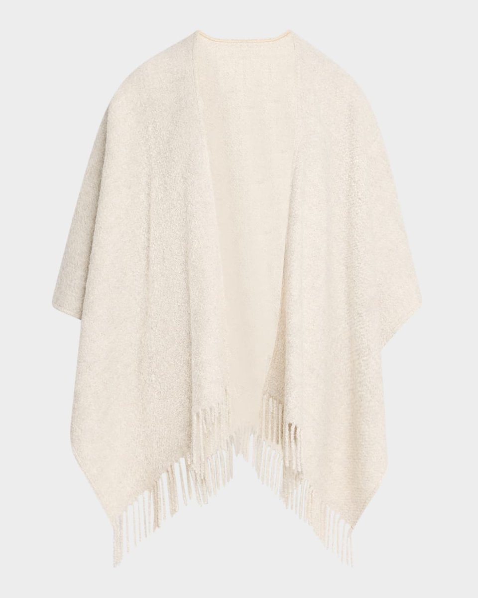 Fringed Alpaca Wool-Silk Boucle Poncho