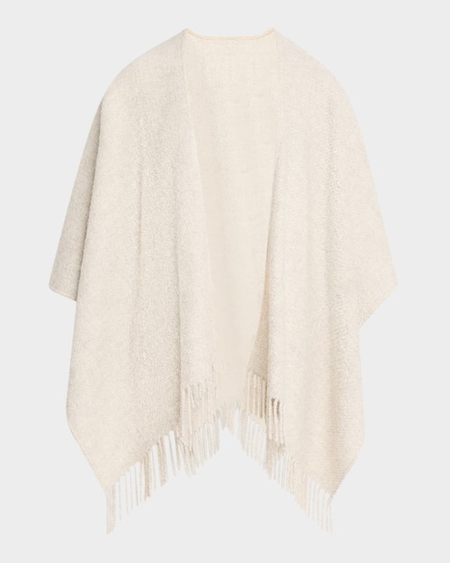 Fringed Alpaca Wool-Silk Boucle Poncho