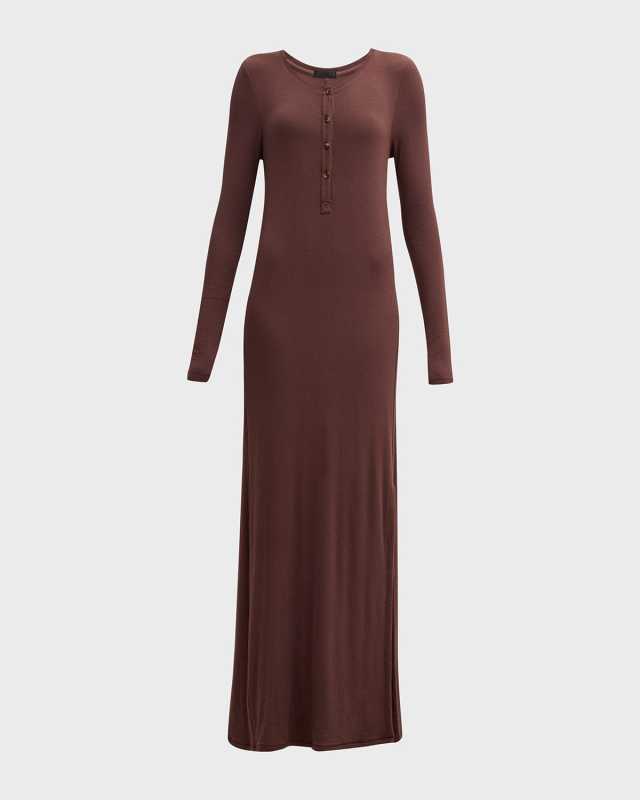 Modal Rib Long-Sleeve Maxi Dress