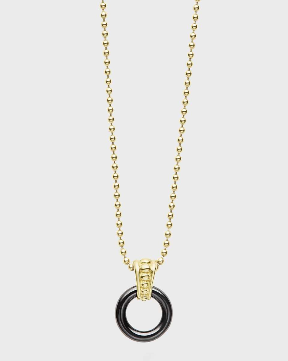 18K Black Ceramic 9mm Pendant Necklace