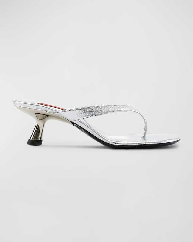 Beep Metallic Kitten-Heel Thong Sandals