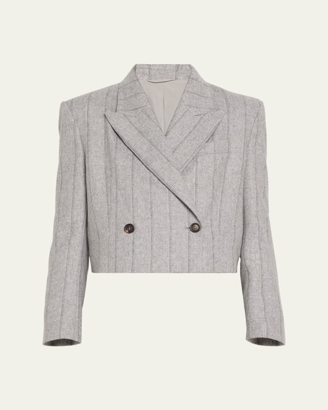Flannel Wool Cropped Pinistripe Blazer Jacket