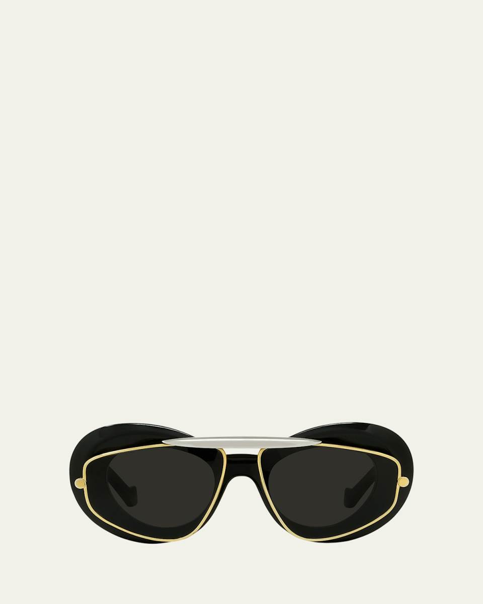 Double Frame Mixed-Media Aviator Sunglasses