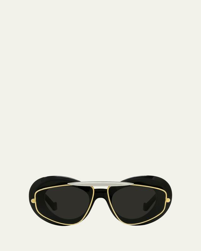 Double Frame Mixed-Media Aviator Sunglasses