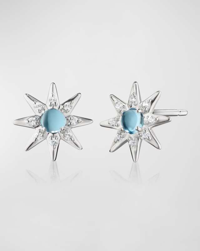 Star Stud Earrings with Blue Topaz and White Sapphire