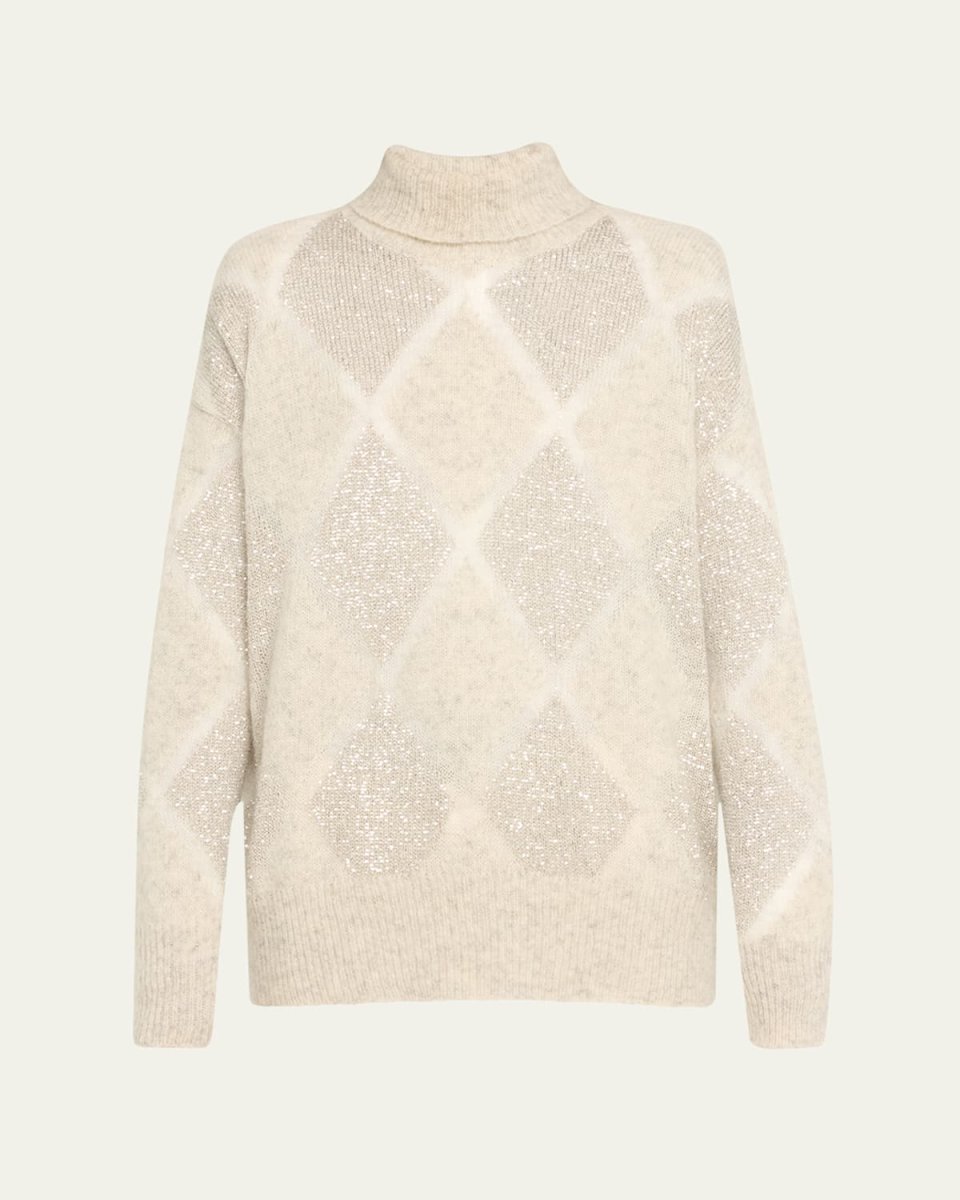 Bright Argyle Turtleneck Wool Mohair Sweater