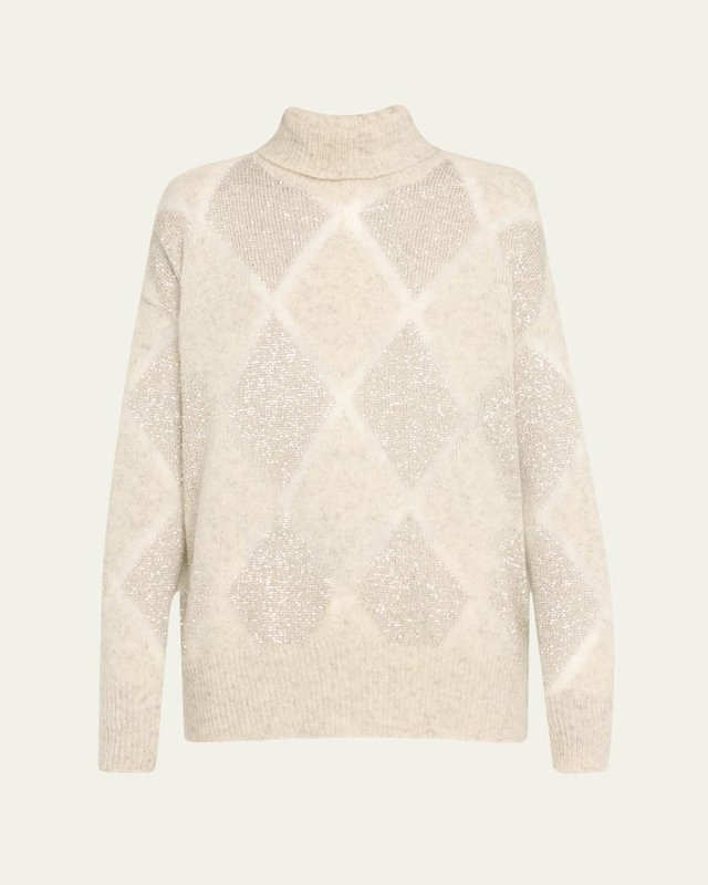Bright Argyle Turtleneck Wool Mohair Sweater