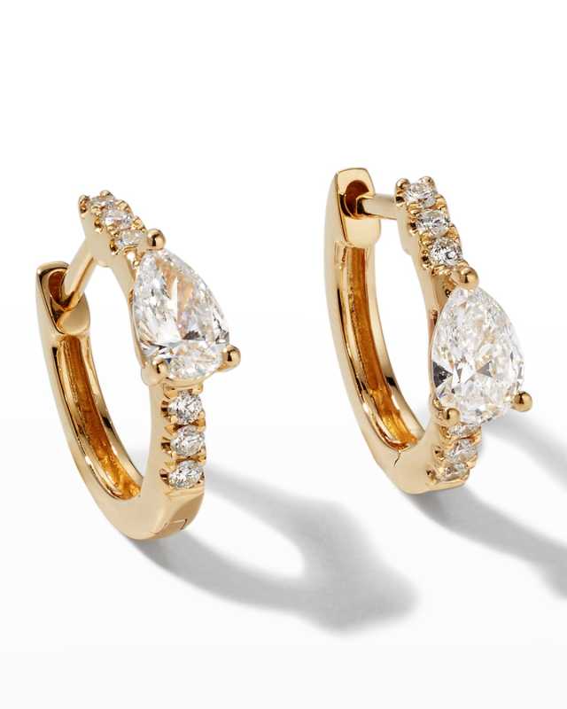 18K Yellow Gold Pear Diamond Huggie Earrings