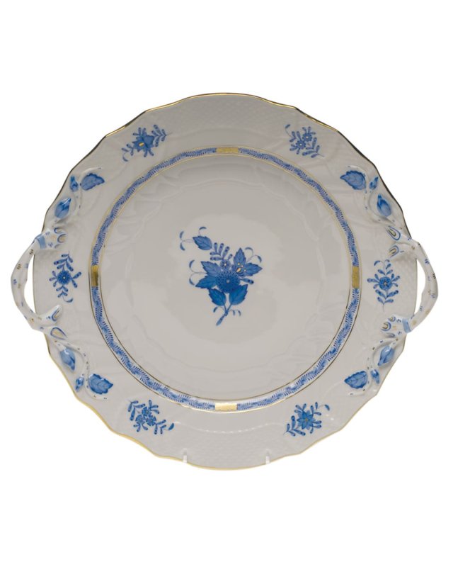 Chinese Bouquet Blue Chop Plate with Handles