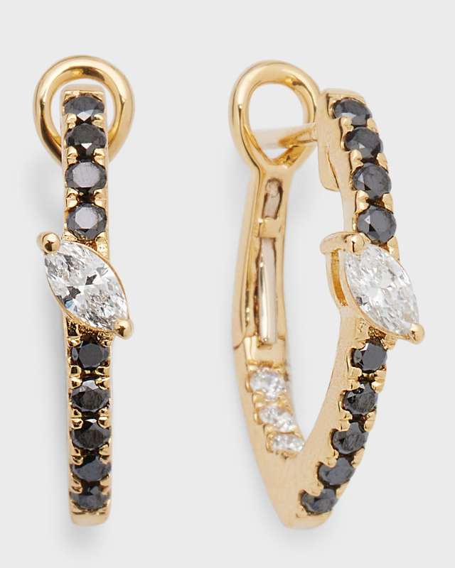 18k Yellow Gold Marquise-Cut Diamond Hoop Earrings