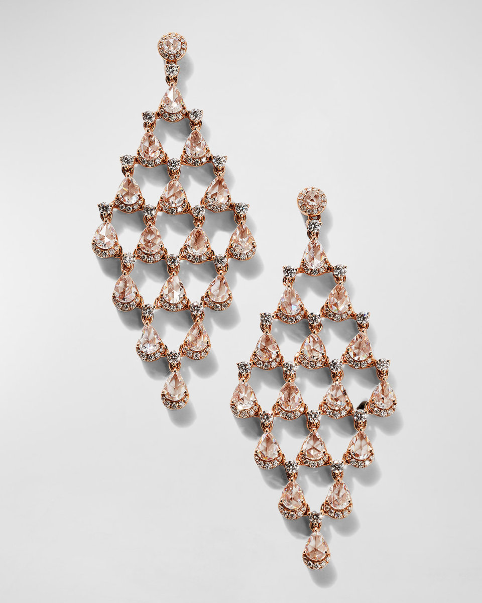 Rose Gold Pear and Round Diamond Chandelier Earrings, 4.85tcw