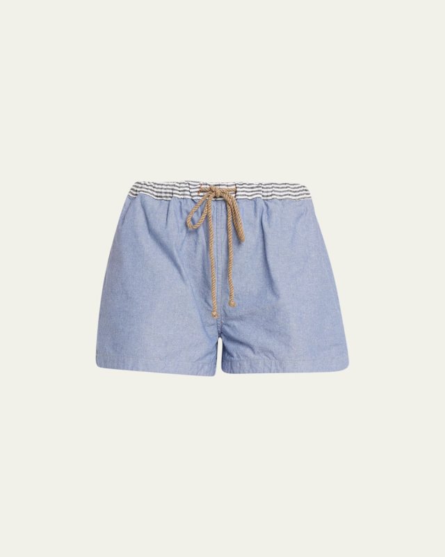 Washed Chambray Drawstring Short Shorts