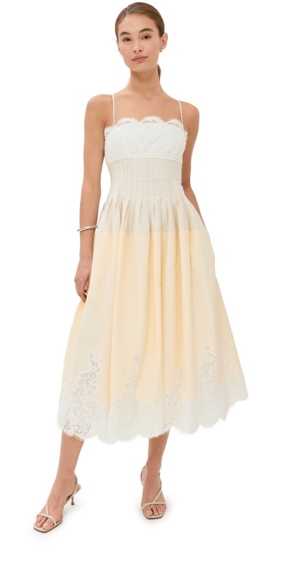 SIMKHAI Lilianna Combo Midi Dress Cream Multi