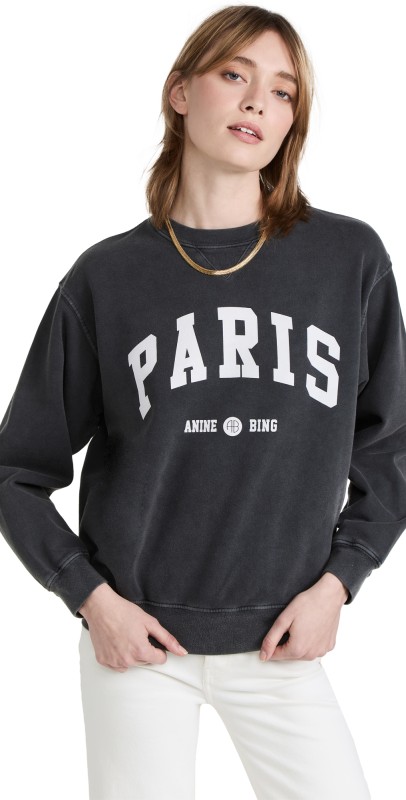 ANINE BING Ramona Sweatshirt University Paris Washed Black