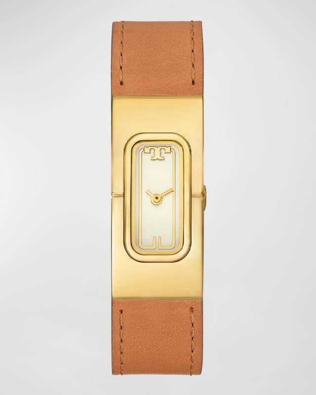 T Watch with Reversible Leather and Gold Tone Stainless Steel
