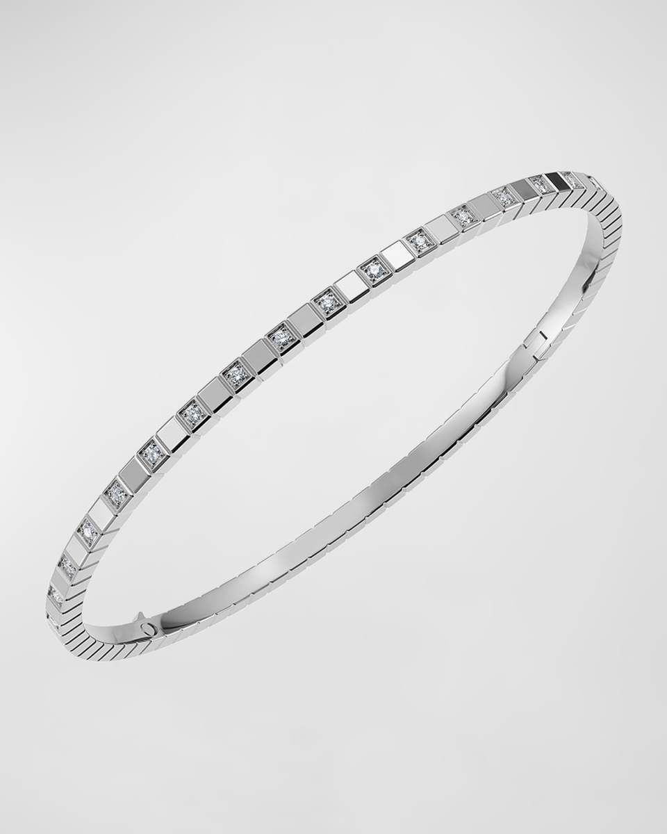 Ice Cube 18K White Gold Semi-Diamond Bangle Bracelet, Siz