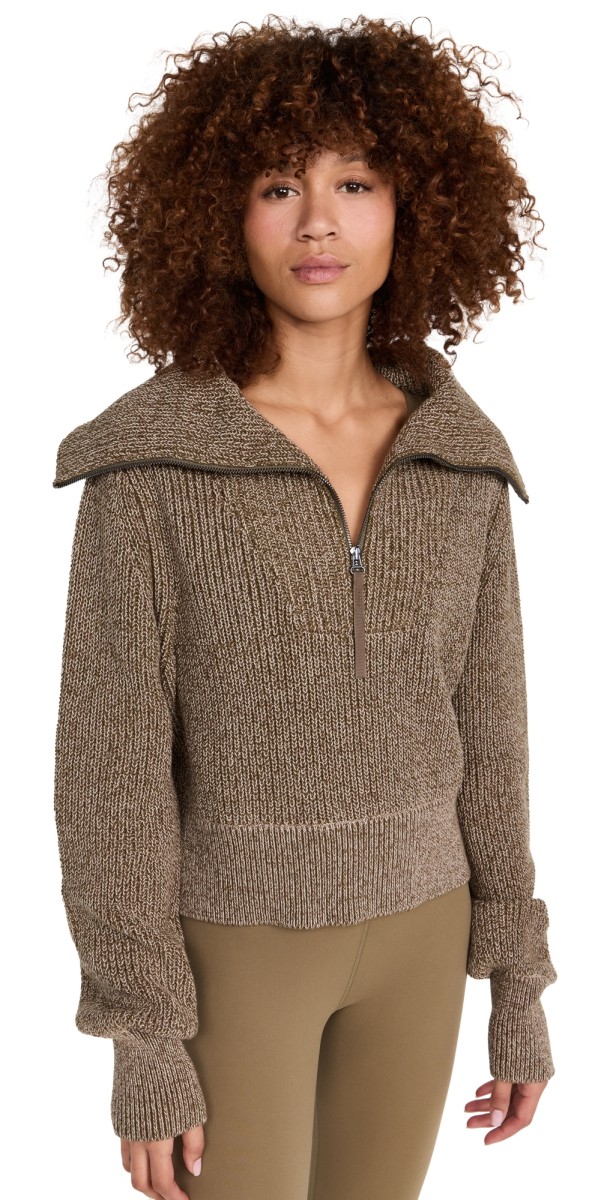 Varley Mentone Half Zip Sweatshirt Dark Olive Speckle