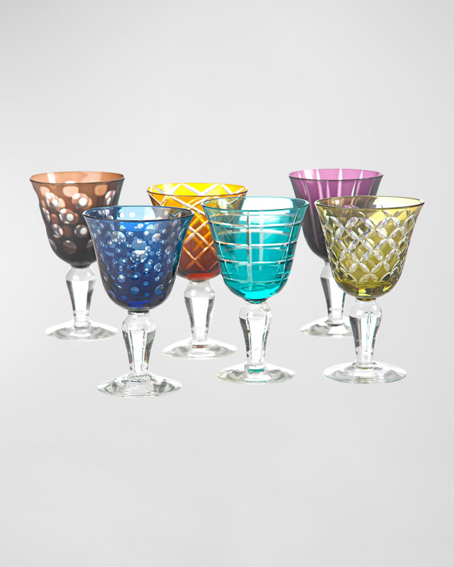 Multicolor Cut Wine Glasses, Set of 6