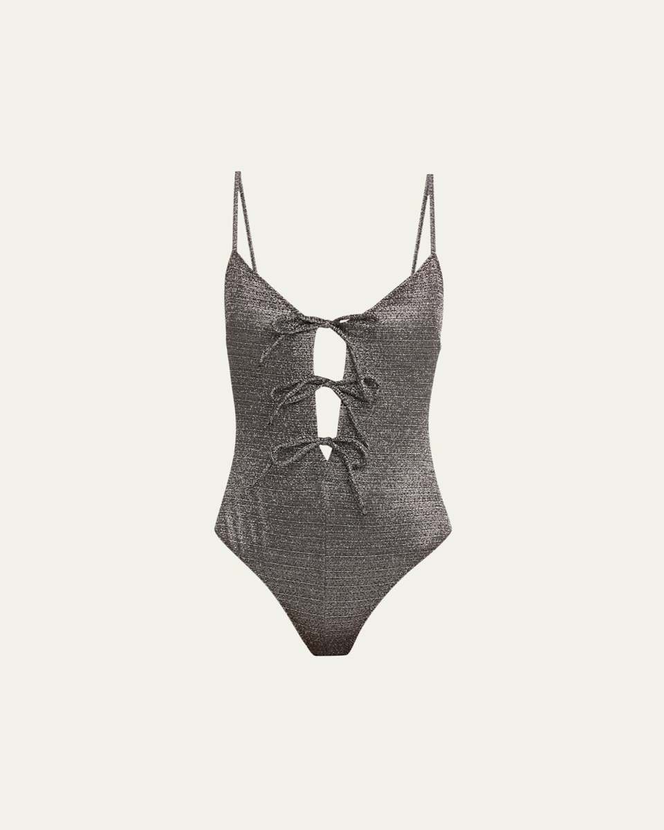 Metallic Three Tie One-Piece Swimsuit