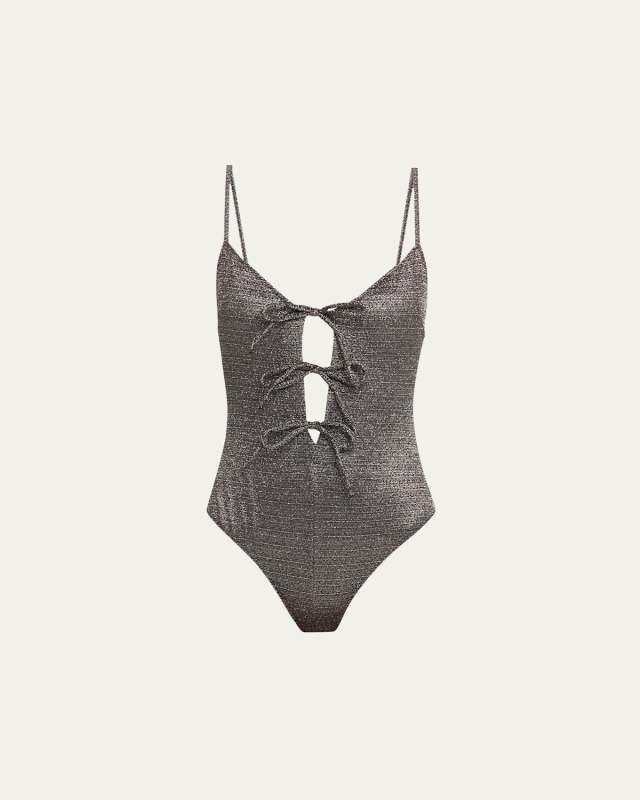 Metallic Three Tie One-Piece Swimsuit