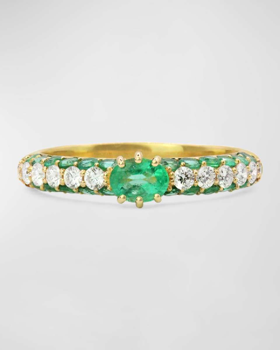 18K Yellow Gold Cirq Ring with Round and Oval Stones
