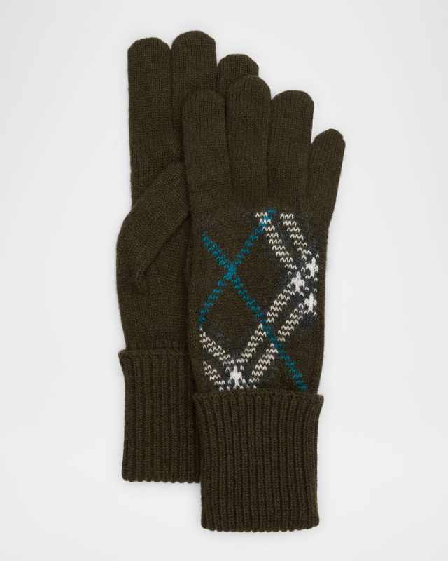 Men's Bias Check Cashmere Knit Gloves