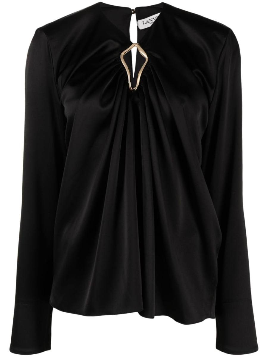 draped long-sleeved blouse