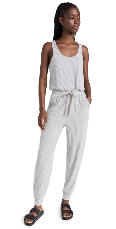 Spiritual Gangster Harmony Rib Jogger Jumpsuit Heather Grey