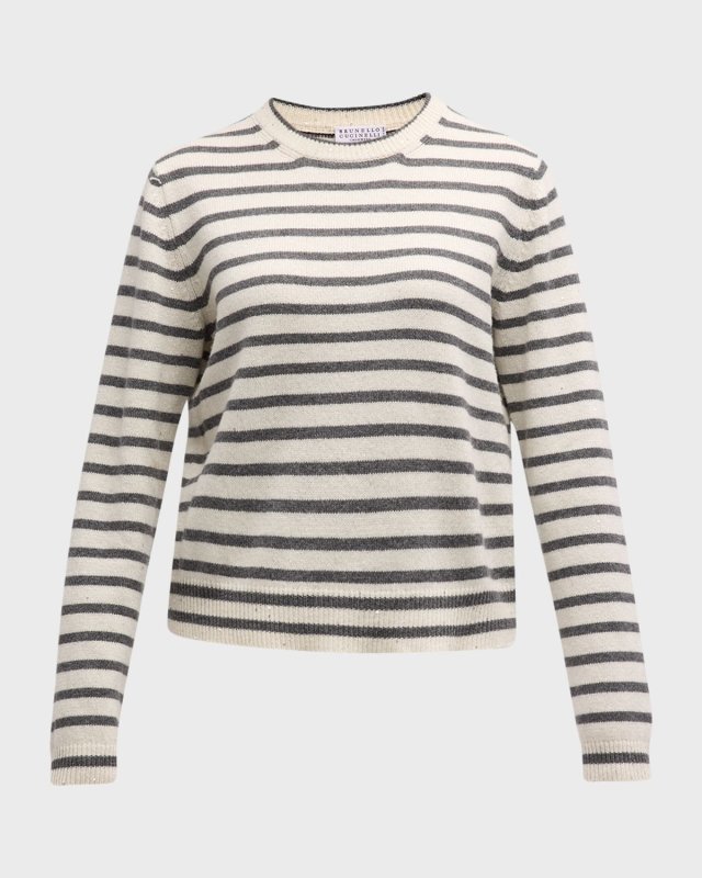 Cashmere Blend Striped Sweater with Paillette Detai