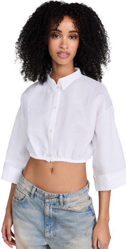 Oak & Acorn Button Front Crop Shirt White