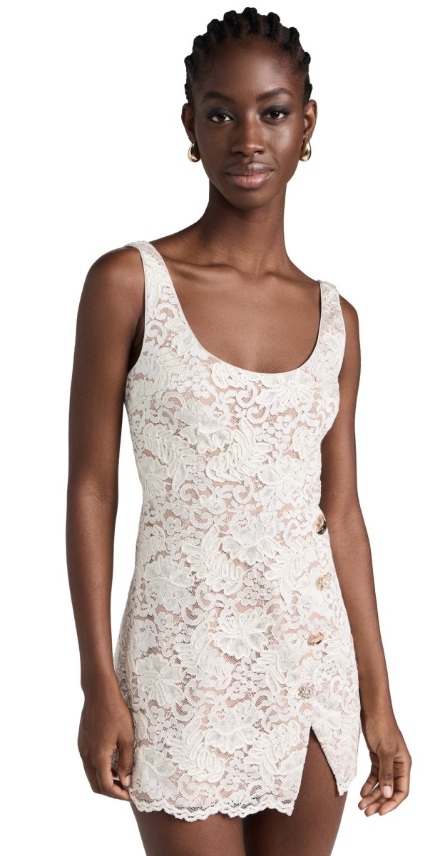 Self Portrait Cream Cord Lace Mini Dress Cream