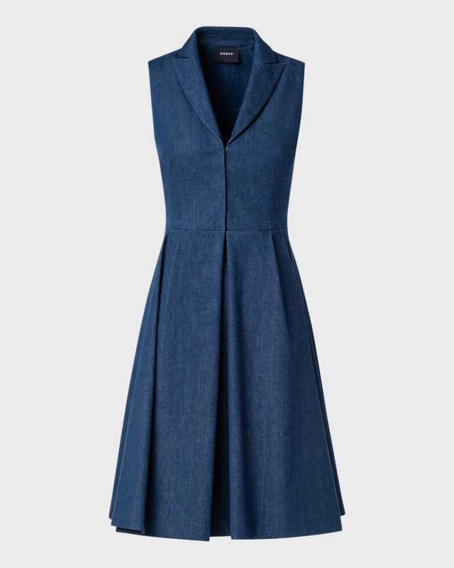 Pleated Denim Sleeveless Shirtdress