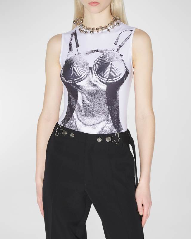 Corset Trompe-Loeil Jersey Sleeveless Bodysuit