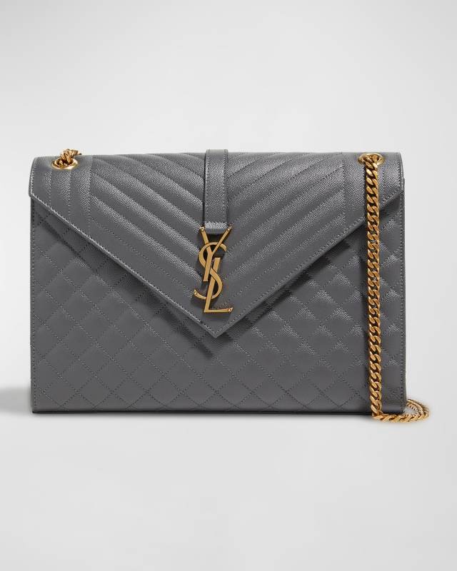 Envelope Triquilt Large YSL Shoulder Bag in Grained Leather