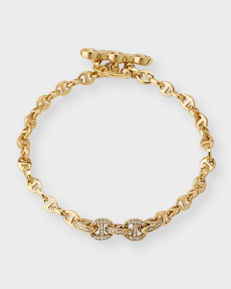 18K Yellow Gold 3MM Open Link Bracelet with Diamonds