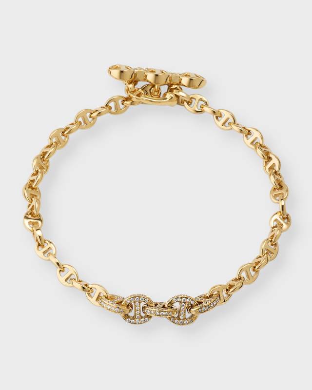 18K Yellow Gold 3MM Open Link Bracelet with Diamonds