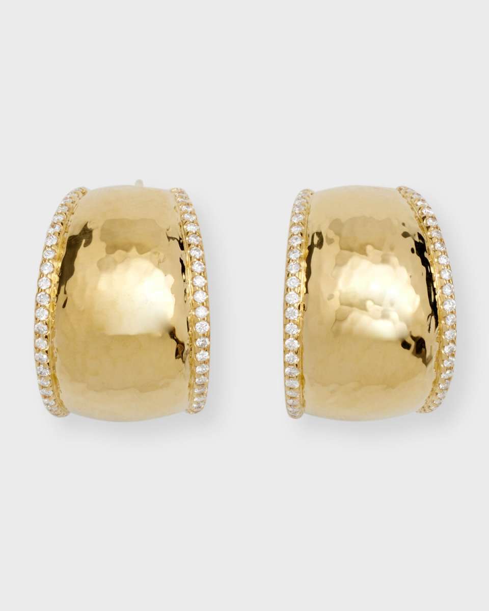 18K Stardust Goddess Hammered Dome Wide Huggie Earrings